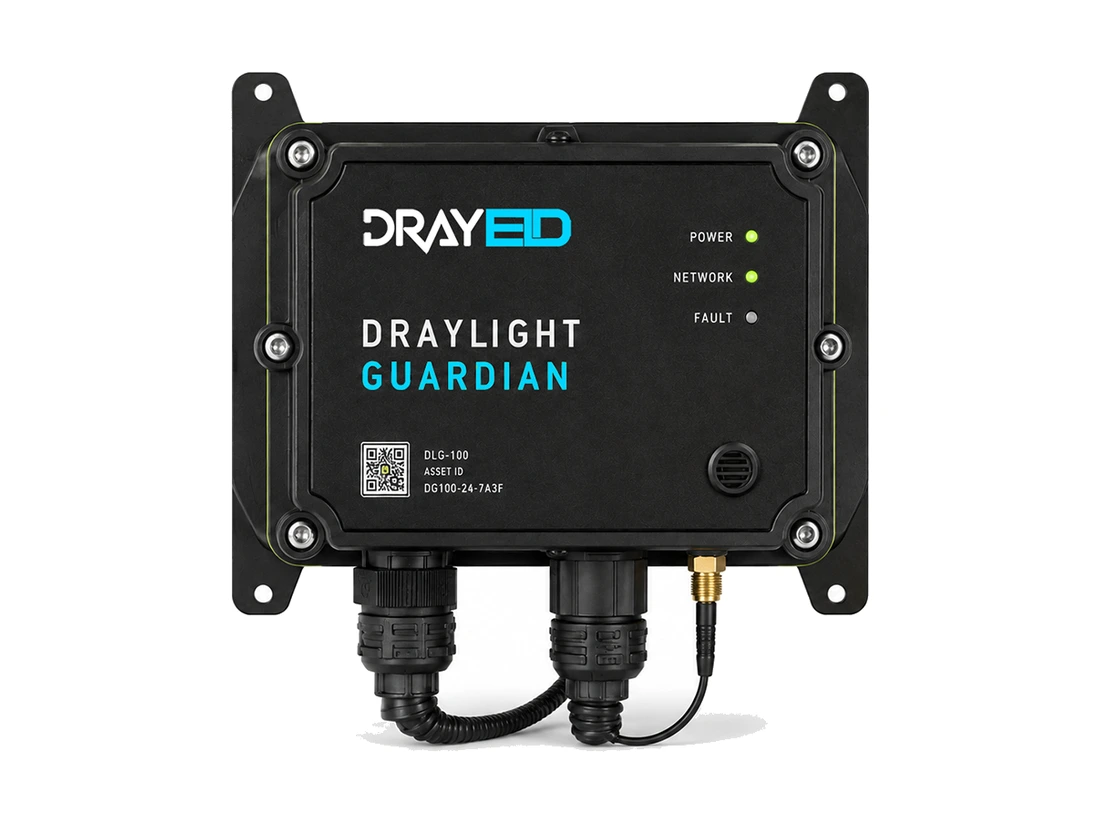 DRAYLIGHT GUARDIAN DLG-100, a flange-mounted sealed unit with power, network and fault indicators